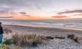 Sunset on the ocean beach in San Francisco: beautiful landscape, concept of vacation, travel, relaxation Royalty Free Stock Photo