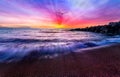 Sunset Ocean Birds Flying Inspirational Sun Rays Royalty Free Stock Photo