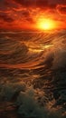 Sunset on ocean golden hours background