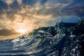 Sunset Ocean Rip Curl Wave Royalty Free Stock Photo