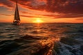 Sunset on the ocean with sailing yachts on the horizon Royalty Free Stock Photo