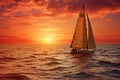 Sunset on the ocean with sailing yachts on the horizon Royalty Free Stock Photo