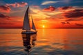 Sunset on the ocean with sailing yachts on the horizon Royalty Free Stock Photo
