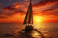 Sunset on the ocean with sailing yachts on the horizon Royalty Free Stock Photo