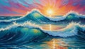 Sunset Ocean Waves Painting Royalty Free Stock Photo