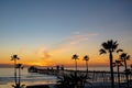 Sunset by Oceanside Pier, Palms and the Pacific Oceanin the famous surf city in California USA