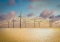 Sunset Offshore Wind Turbine in a Wind farm under construction o Royalty Free Stock Photo