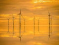 Sunset Offshore Wind Turbine in a Wind farm under construction Royalty Free Stock Photo