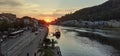 Sunset at the Old bridge at Heidelberg, downtown and castle in Heidelberg, Germany. Royalty Free Stock Photo