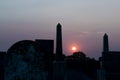 Sunset at Old Cemetery with Tombstones