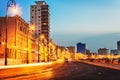 Sunset in Old Havana with the street lights of El Malecon Royalty Free Stock Photo