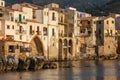 Sunset in the old town of Cefalu, Sicily island