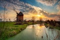 Sunset at an old windmill in the countryside, Poland