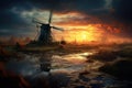 Sunset at the old windmill Royalty Free Stock Photo