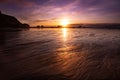 Sunset at one of New Zealand`s most dramtic bits of scenery, Motukiekie Royalty Free Stock Photo