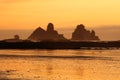 Sunset at one of New Zealand`s most dramtic bits of scenery, Motukiekie Royalty Free Stock Photo