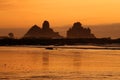 Sunset at one of New Zealand`s most dramtic bits of scenery, Motukiekie Royalty Free Stock Photo