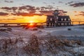 Sunset at the Oregon Inlet Lifesaving Station in North Carolina, Outer Banks, Rodanthe, USA Royalty Free Stock Photo