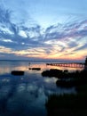 Sunset in the Outerbanks & x28;with dock& x29; Royalty Free Stock Photo