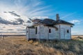 Sunset over the abandoned Frenchville one-room schoolhouse, Frenchville, SK Royalty Free Stock Photo