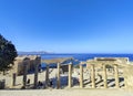 Sunset over the Acropolis of Lindos, Dodecanese, Rhodes, Greece. Royalty Free Stock Photo