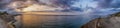 Sunset over Adriatic Sea with golden dramatic sky panorama. Solaris Royalty Free Stock Photo