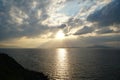 Sunset over the Aegean Sea over the islands in the cloudy sky Royalty Free Stock Photo