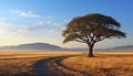 Sunset over African savannah, a tranquil and remote landscape generated by AI Royalty Free Stock Photo