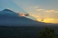 Sunset over Agung volcano seen from the boat. Stromboli is one of the eight Aeolian islands and one of three active volcanoes in