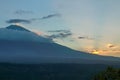 Sunset over Agung volcano seen from the boat. Stromboli is one of the eight Aeolian islands and one of three active volcanoes in