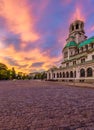 Sunset over Alexander Nevski Cathedral in Sofia Royalty Free Stock Photo