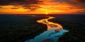 sunset over the amazon river. lush forest. Planet\'s lungs. Environmental preservation. earth\'s lungs Royalty Free Stock Photo