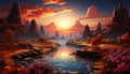 Sunset over ancient ruins, a mystical landscape painted by nature generated by AI