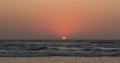 Sunset over Arabian sea, Indian ocean, on Arambol beach, Goa, In Royalty Free Stock Photo