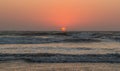 Sunset over Arabian sea, Indian ocean, on Arambol beach, Goa, In Royalty Free Stock Photo