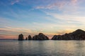 Sunset over the Arch at Land`s End, in Cabo San Lucas, Mexico, Baja California Royalty Free Stock Photo