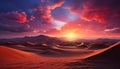 Sunset over the arid African landscape, a majestic panoramic beauty generated by AI