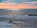 Sunset over Atlantic Ocean Povoa de Varzim, Northern Coast of Portugal Royalty Free Stock Photo