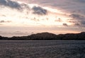 Sunset over Aurlandsfjord on approach to Flam, Norway