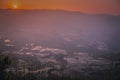 Sunset over Bada rice terraces in Yuanyang rice terraces, Yunnan, China. Panoramic image Royalty Free Stock Photo