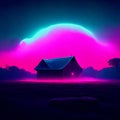 Sunset over the barn, 3d render, computer generated illustration generative AI