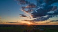 Sunset over barns and silos during the golden hour