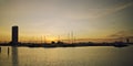 Sunset over the bay with yaght Royalty Free Stock Photo