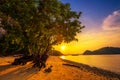 Sunset over the beach of Ko Hong island in the Krabi province, Thailand