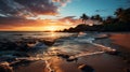 A sunset over a beach with palm trees. Generative AI. Royalty Free Stock Photo