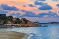 Sunset over a beach in Palma de Mallorca in Mallorca on Balearic islands in Spain Royalty Free Stock Photo