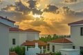 Sunset over beach villas on Cyprus Royalty Free Stock Photo