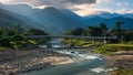 Sunset over beautiful river at Kiriwong village, Nakhon Si Thammarat, Thailand