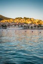 Sunset over beautiful town Hvar, Hvar island, Croatia Royalty Free Stock Photo