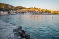 Sunset over beautiful town Hvar, Hvar island, Croatia Royalty Free Stock Photo